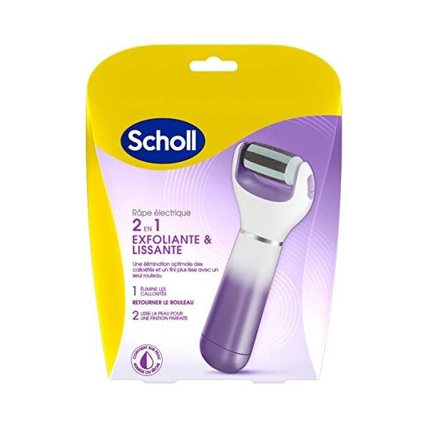 Scholl Routine Pieds Doux : Râpe Pieds électrique Rouleau Exfoliant et Lissant et Masque Pieds Très Hydratant Huile de Noix d