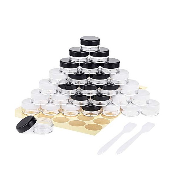30 Pièces Recipient Cosmetique Vide Pots Transparent Plastique Petite Pots avec Mini Spatule et Autocollants pour Maquillage 