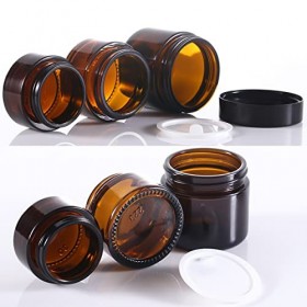 LIYUABU Lot de 6 bocaux en verre ambré, pots teintés de 30 ml, pots de voyage rechargeables, petites bouteilles de 30 ml avec