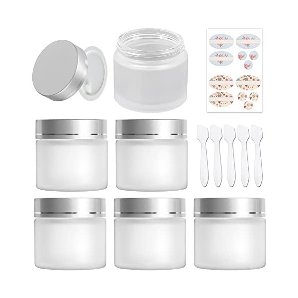 Lot de 15 bocaux ronds en verre transparent de 60 ml avec couvercles noirs et doublures intérieures, vides rechargeables pour