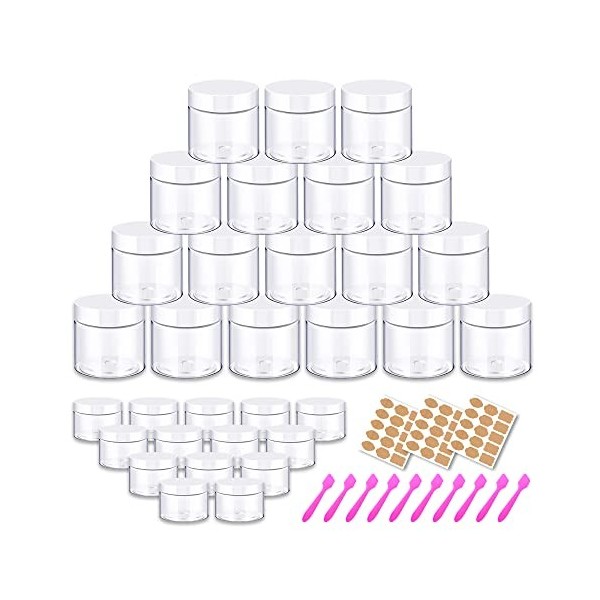 Lot de 48 récipients ronds simples de 60 ml avec couvercles | 20 g de petits échantillons transparents lot de 48 pour crème