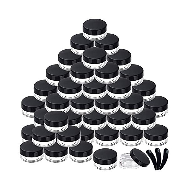 Yalbdopo Lot de 50 pots vides en plastique pour échantillons de produits cosmétiques de 5 g avec couvercle à visser noir pour
