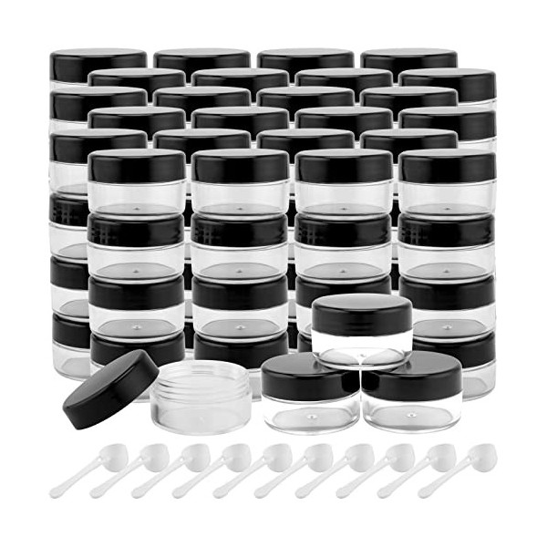 MUKLEI Lot de 100 pots déchantillons cosmétiques de 5 ml avec 10 mini spatules, pots déchantillons vides de 5 g, mini pots 