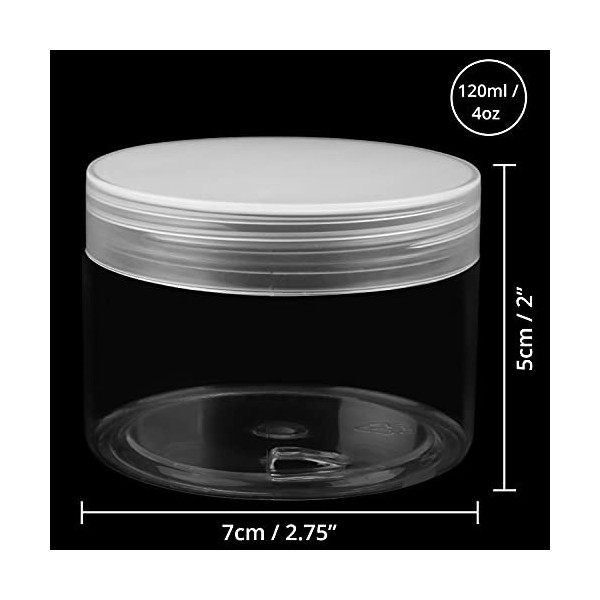 Belle Vous Contenant Cosmetique Vide Transparent Lot de 12 - 120 ml - Pot Vide Plastique Rond avec Couvercle Vissé - Pour V