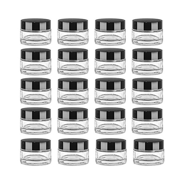 Yishik Lot de 20 pots à cosmétiques ronds en verre de 15 ml, conteneurs vides rechargeables en verre avec couvercles et doubl