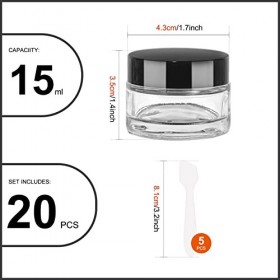 Yishik Lot de 20 pots à cosmétiques ronds en verre de 15 ml, conteneurs vides rechargeables en verre avec couvercles et doubl