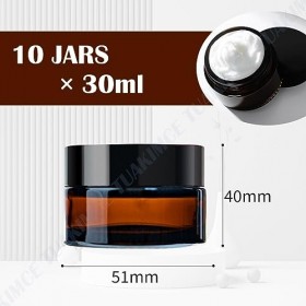 TUAKIMCE Lot de 10 pots cosmétiques en verre ambré de 30 ml - Récipients rechargeables en verre marron avec couvercle et doub