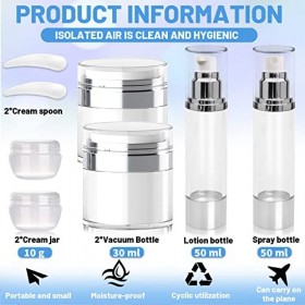 Lot de 9 conteneurs cosmétiques sous vide pour articles de toilette, accessoires de voyage avec sac étanche et rechargeable, 