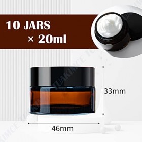 TUAKIMCE Lot de 10 pots cosmétiques en verre ambré de 20 ml avec couvercle et doublure pour cosmétiques et lotions huiles ess