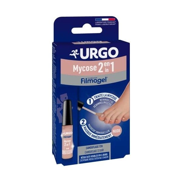 URGO - FILMOGEL Mycose 2 en 1 - Masque et Traite les Ongles atteints de Mycose - Rendu Nude Discret - Dès 16 ans - 4 ML