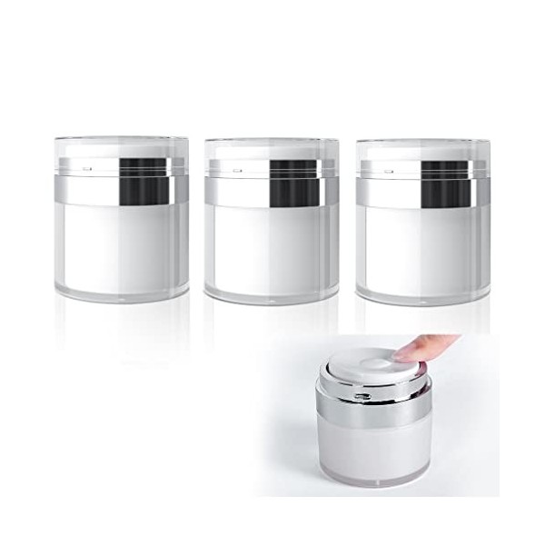 FineInno 3 Pièces Contenants Cosmétique 30ml Flacon Pompe Vide Airless Pump jar Rechargeable Pot à Pompe Airless Récipient Cr