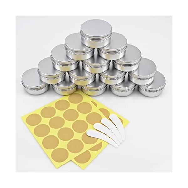 YankMooM Lot de 15 pots vides en aluminium de 50 ml pour cosmétiques, travaux manuels, bougies, crèmes, échantillons, poudres