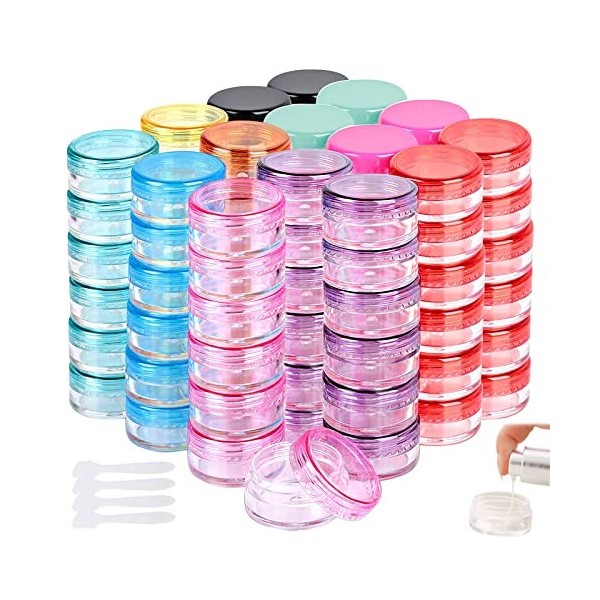 GZLCEU Lot de 120 boîtes de 5 ml - Vide - Avec 4 mini spatules - Pour baumes à lèvres, crème, perles, strass, pigments, fard 