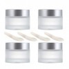 4 Pièces 100g / 100ml Contenant Cosmétique Vide Verre Transparente Petite Pots avec Mini Spatule pour Crème/Échantillons/Poud