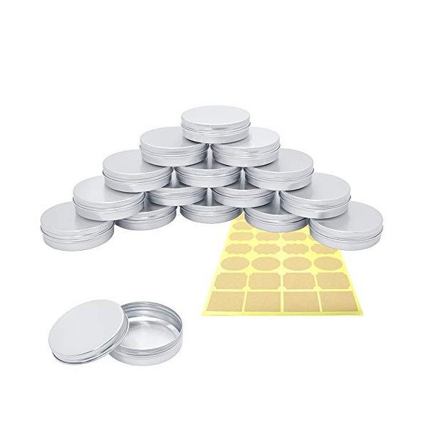 PUDSIRN Bocaux en aluminium de 16 pièces avec couvercles à vis, boîtes de conserve rondes en aluminium de 100 ml pour baume à