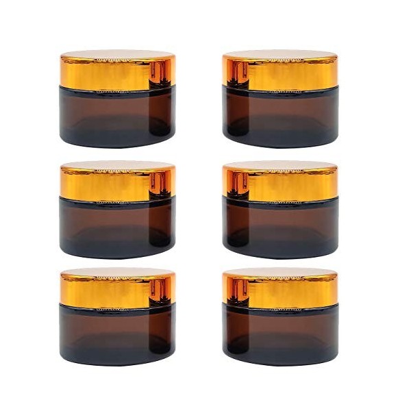 INHEMING Lot de 6 pots à cosmétiques en verre ambré avec couvercles - 30 ml - Marrons - Pour les voyages - Pour le stockage d