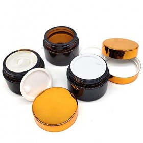 INHEMING Lot de 6 pots à cosmétiques en verre ambré avec couvercles - 30 ml - Marrons - Pour les voyages - Pour le stockage d