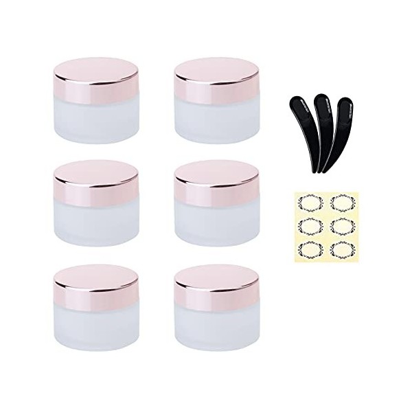 Yalbdopo Lot de 6 conteneurs vides en verre dépoli avec couvercles en plastique or rose et doublure intérieure 5 ml/5 g, 5 g 