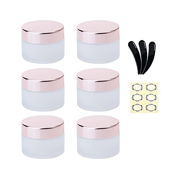 Yalbdopo Lot de 6 conteneurs vides en verre dépoli avec couvercles en plastique or rose et doublure intérieure 5 ml/5 g, 5 g 