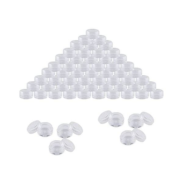 Lawei Lot de 108 mini pots vides de voyage en plastique transparent de 3 g avec couvercles à vis transparents pour crème, lot