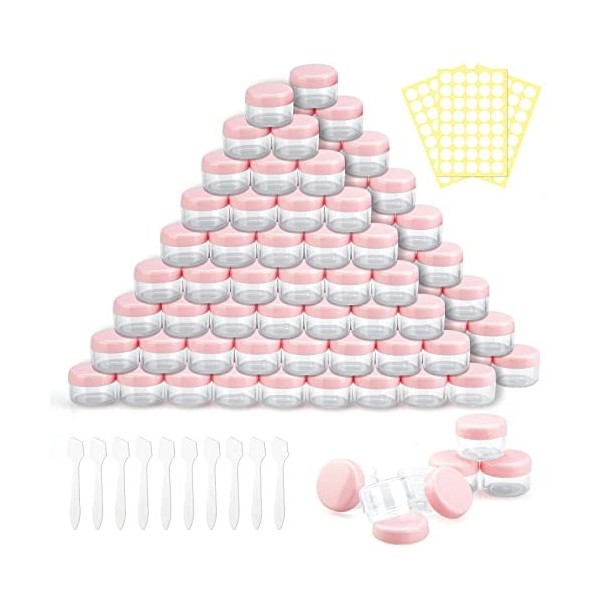 100 Pièces de Récipient Cosmétique de 5 ML Vide -Pot de Voyage en Plastique Rond Rose Peuvent être Utilisées pour Le Baume à 