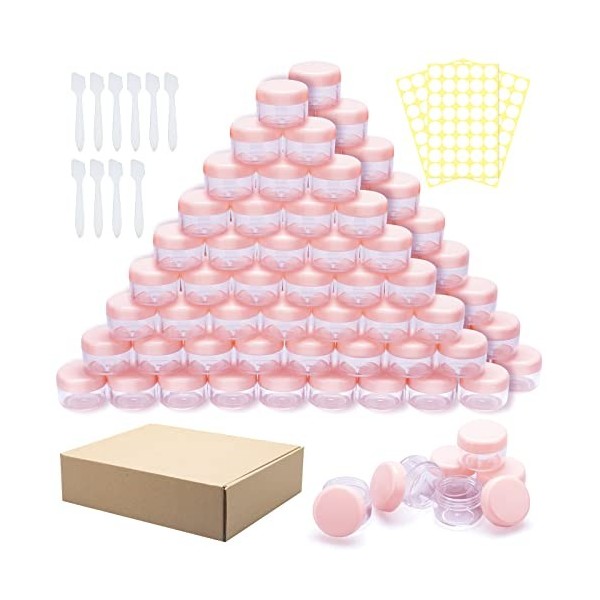 100 Pièces de Récipient Cosmétique de 5 ML Vide -Pot de Voyage en Plastique Rond Rose Peuvent être Utilisées pour Le Baume à 