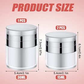 3pcs Pot à Pompe Sans Air, 0,5 Oz et 1 Oz Plastique Portable Pot à Pompe Airless avec Couvercle pour Crème Accessoires de Voy
