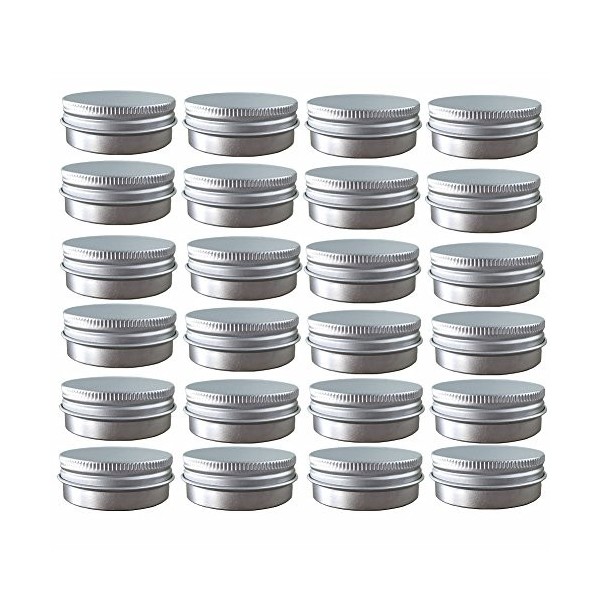 Lot de 24 boîtes rondes en aluminium avec couvercle à vis pour baume à lèvres, cosmétiques, bougies, baume, maquillage, ombre