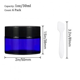 Yishik Lot de 6 pots de voyage ronds en verre de 30 ml avec doublure intérieure blanche et bouchons noirs