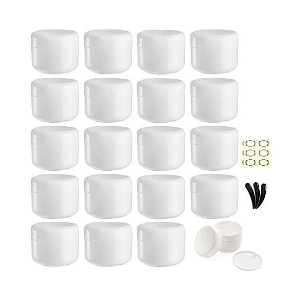 Yalbdopo Lot de 20 pots vides blancs de 20 ml/20 g avec 3 mini spatules et étiquettes, blanc, 20ml