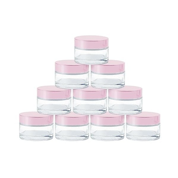 TUAKIMCE Lot de 10 pots cosmétiques en verre de 20 ml - Rechargeables - Avec couvercle et doublure - Pour cosmétiques, crèmes