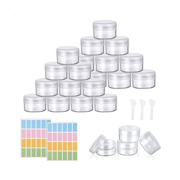 Flintronic 10PCS - 50g/50ml Petit Pots Vide Cosmétiques, Contenants Cosmétiques Pot Échantillon Transparent avec Spatule et É