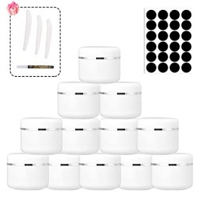 Lot de 12 pots à crème vides 50 ml - Lot de 12 pots à crème vides - En plastique blanc - Pour cosmétique, crème, lotion, pomm