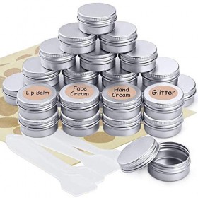 Pots en Aluminium, 24pcs Conteneurs Cosmétiques Vide Pots de Voyage Rondes avec Mini Spatule et étiquette, Boites Rangement B