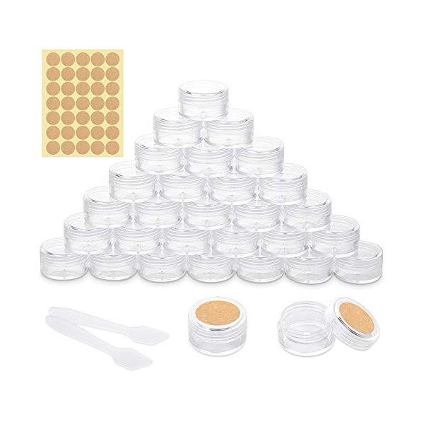 30 pièces Pots Cosmétiques Vide en Plastique Clair De Voyage Conteneurs Cosmétiques avec Mini Spatule et Autocollants pour Ma