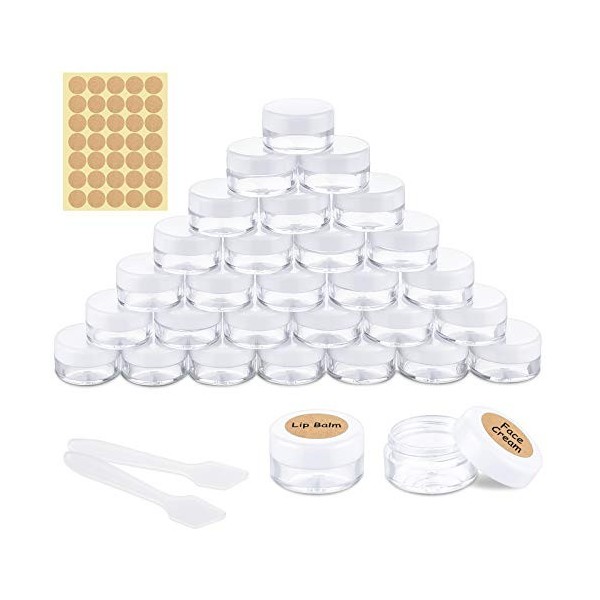 30 pièces Pots Cosmétiques Vide en Plastique Clair De Voyage Conteneurs Cosmétiques avec Mini Spatule et Autocollants pour Ma