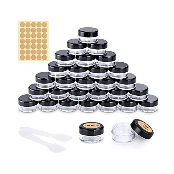 30 pièces Pots Cosmétiques Vide en Plastique Clair De Voyage Conteneurs Cosmétiques avec Mini Spatule et Autocollants pour Ma