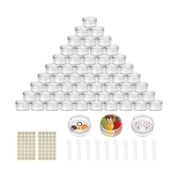 70 Pièces 5ml/5g Contenants Cosmétiques Bidon Vide Transparent Noir Et Blanc Petit Pot Plastique, Pot Vide Cosmétiques Peut ê