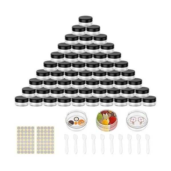 70 Pièces 5ml/5g Contenants Cosmétiques Bidon Vide Transparent Noir Et Blanc Petit Pot Plastique, Pot Vide Cosmétiques Peut ê