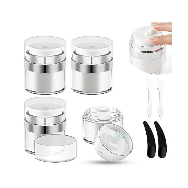 Distributeur de Pots de Crème à Pompe Sans Air-Lot de 4 pots Cosmétiques à Pompe Airless de 30g/30 ml Pour Les Soins à Domici