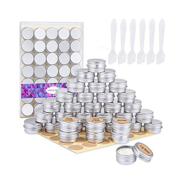 35 Pots en Aluminium de 5 ML, Pots de Contenants Cosmétiques Vides avec Spatule et Autocollants dÉtiquettes pour Échantillon