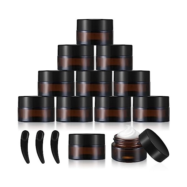 12 Pcs Pots de Crème Vides, 20ml Pot à cosmétiques, Verre Cosmétique, Contenant Réutilisable, Pots de Voyage avec Couvercle p