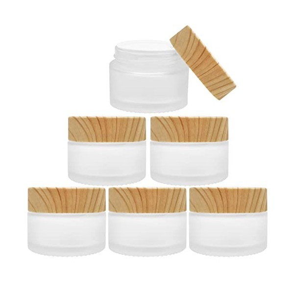 INHEMING Pot Cosmétique avec Couvercle en Verre 30ml,INHEMING 6 Pièces Conteneurs Cosmétique Bidon Vide Givré, Pot Crème Vide