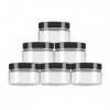 Lot de 6 pots vides en plastique transparent avec couvercle noir - 250 ml - Pour maquillage, crème, lotion, fard à paupières,