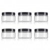 Lot de 6 pots vides en plastique transparent avec couvercle noir - 250 ml - Pour maquillage, crème, lotion, fard à paupières,