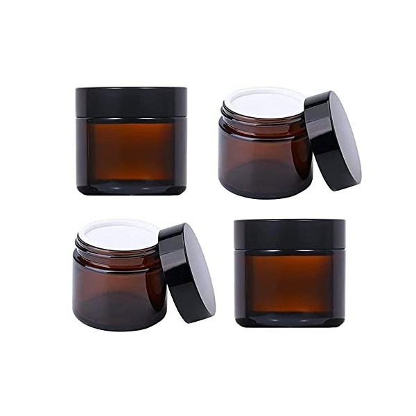 50ml Verre Ambré Jars, Récipients Cosmétiques Crème Vides Réutilisé, Pots en Verre Ronds Ambrés, Pots de Crème Réutilisables,