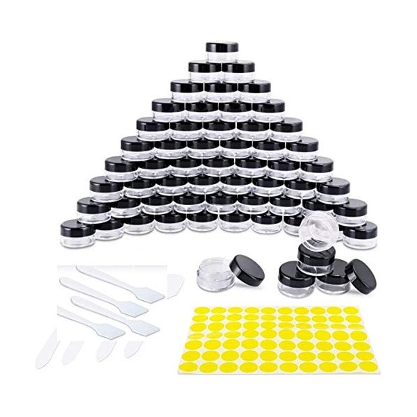 Qoosea 60 Pièces Pots Cosmétiques Vide en Plastique Clair De Voyage Conteneurs Cosmétiques Pot Échantillon avec Mini Spatule 