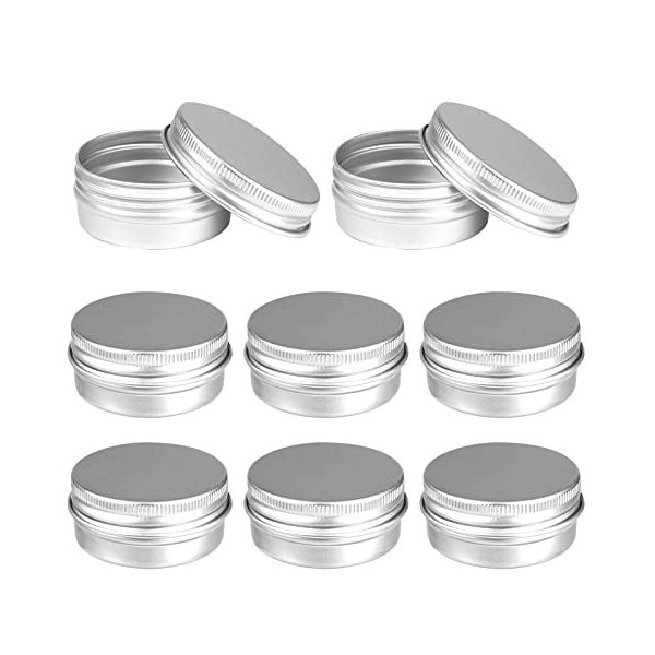 Pots en Aluminium, 8 Pièces Argenté Pot Crème Vide Aluminium 30ml, Ronds Contenant Cosmetique Vide, Petit Pot Aluminium avec 