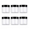 VASANA Lot de 6 pots vides en plastique transparent avec couvercles noirs - 250 ml - Pour crèmes, lotions, pommades et cosmét