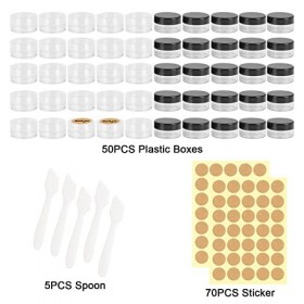 FINDIR 50PCS Mini Cosmétiques Vide Petite Pots de Voyage 5ml/5g Conteneur Cosmétique Bidon Vide Transparent Noir et Blanc ave